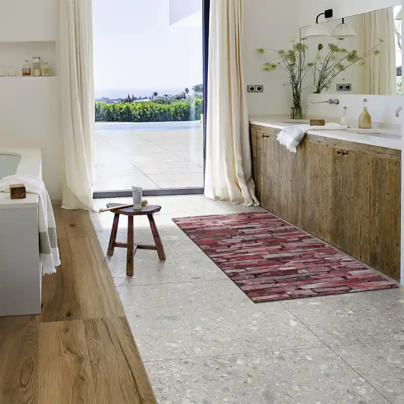 Tappeto Passatoia Salotto Cucina Bagno Lavabile Shabby Chic Rosso Mattoni - SHAB0008ROS