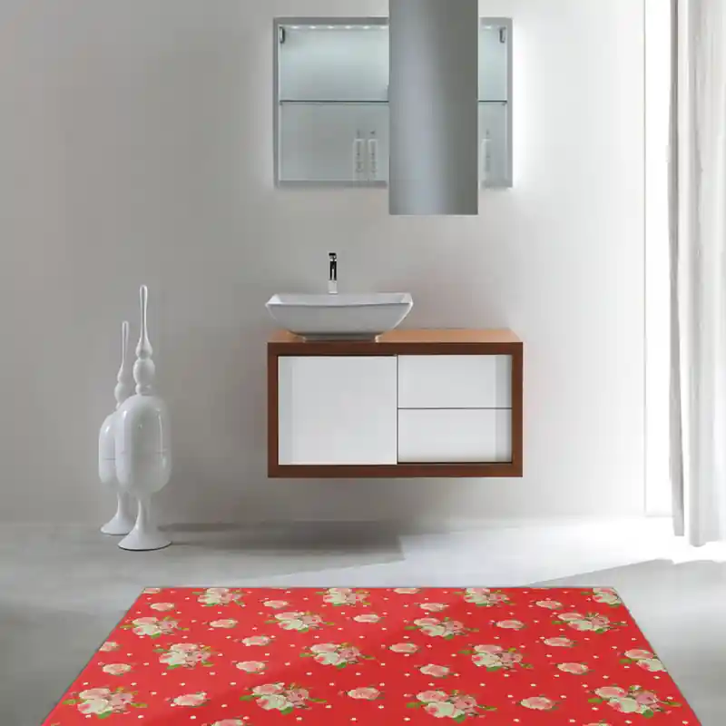 Tappeto Passatoia Salotto Cucina Bagno Lavabile Shabby Chic Rosso Stile Floreale Pois - SHAB0004ROS