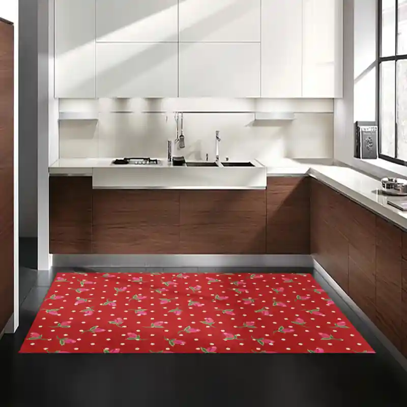 Tappeto Passatoia Salotto Cucina Bagno Lavabile Shabby Chic Rosso Stile Floreale Pois - SHAB0003ROS