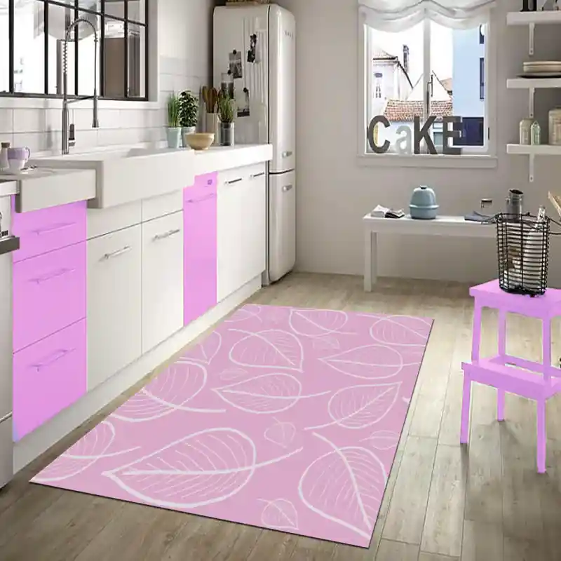 Tappeto Passatoia Salotto Cucina Bagno Lavabile Shabby Chic Rosa Foglie - SHAB0009ROSA