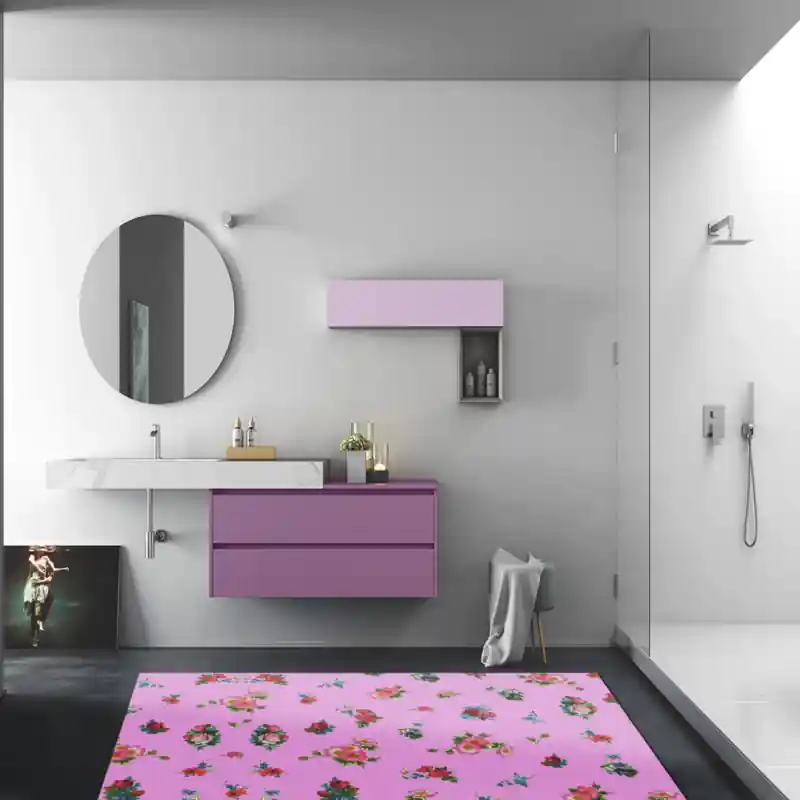 Tappeto Passatoia Salotto Cucina Bagno Lavabile Shabby Chic Rosa Stile Floreale - SHAB0006ROSA