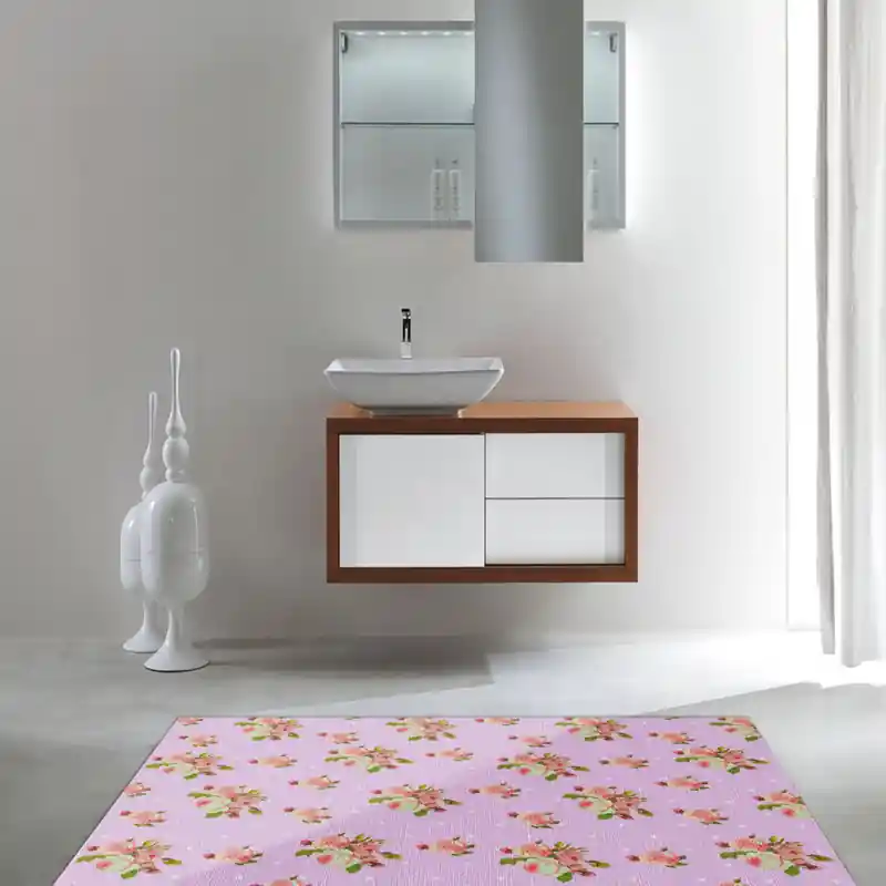 Tappeto Passatoia Salotto Cucina Bagno Lavabile Shabby Chic Rosa Stile Floreale Pois - SHAB0004ROSA