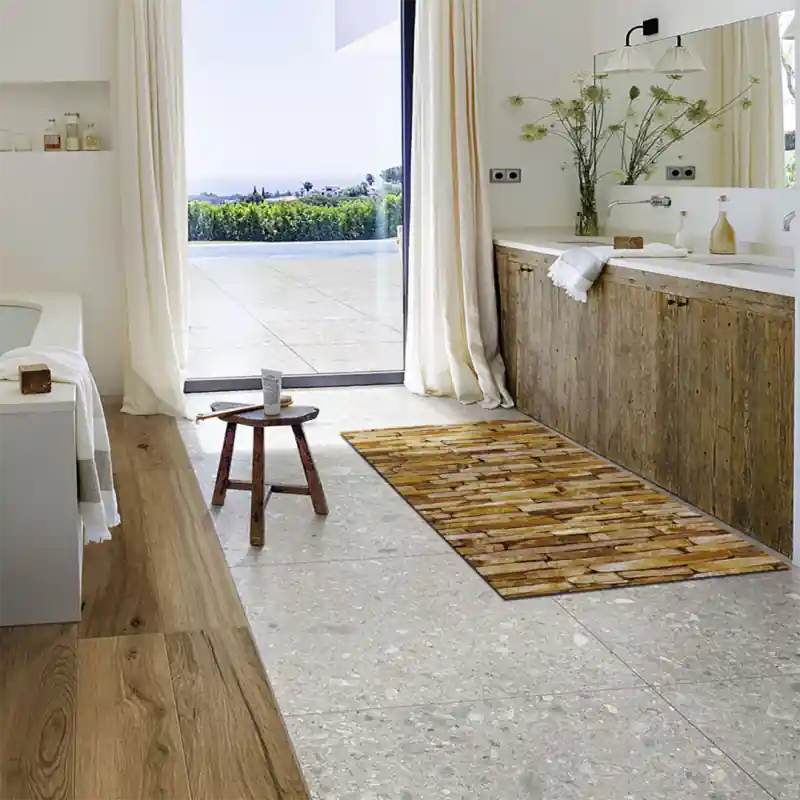 Tappeto Passatoia Salotto Cucina Bagno Lavabile Shabby Chic Oro Mattoni - SHAB0008OR