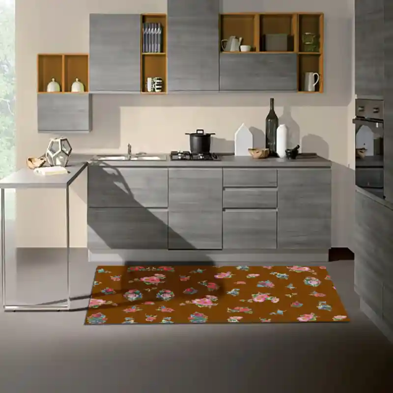 Tappeto Passatoia Salotto Cucina Bagno Lavabile Shabby Chic Marrone Stile Floreale - SHAB0006MA
