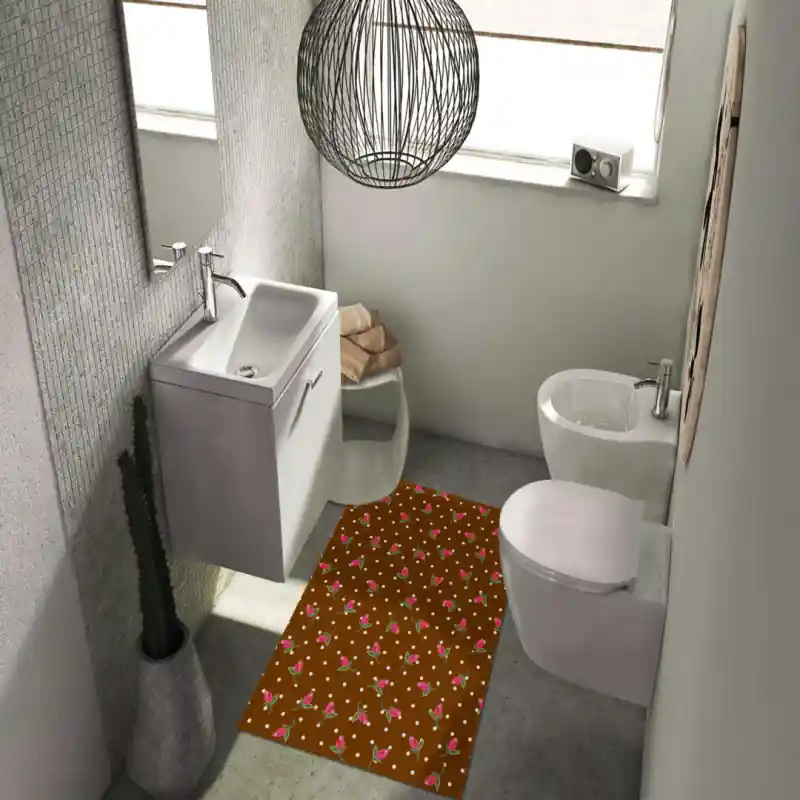 Tappeto Passatoia Salotto Cucina Bagno Lavabile Shabby Chic Marrone Stile Floreale Pois - SHAB0003MA