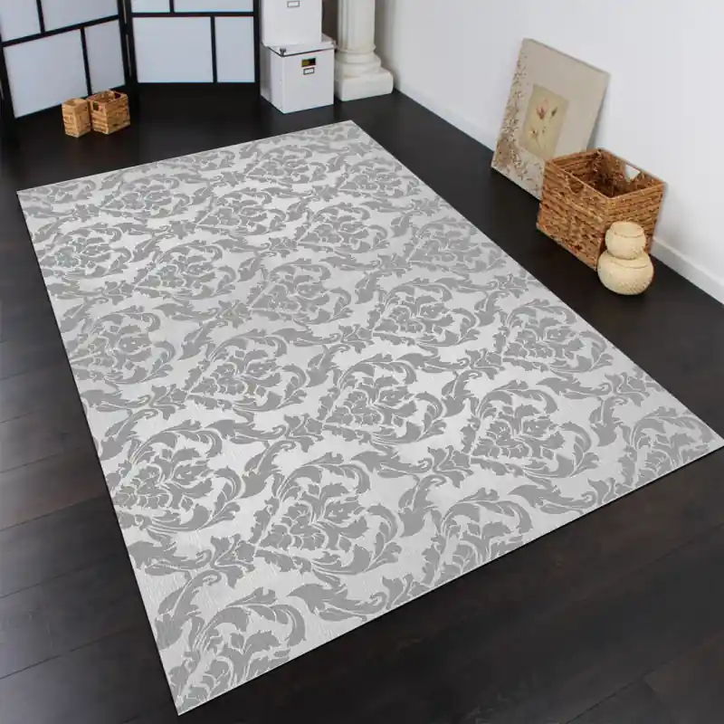Tappeto Passatoia Salotto Cucina Bagno Lavabile Shabby Chic Grigio Stile Floreale - SHAB0010GR