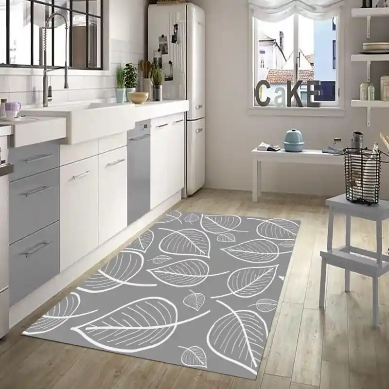 Tappeto Passatoia Salotto Cucina Bagno Lavabile Shabby Chic Grigio Foglie - SHAB0009GR