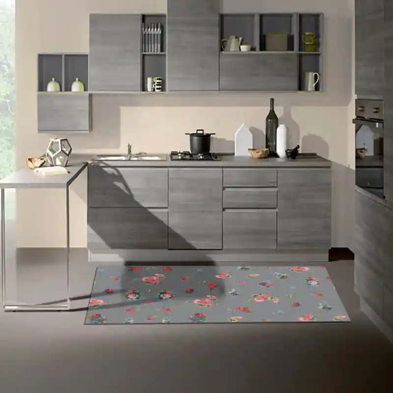 Tappeto Passatoia Salotto Cucina Bagno Lavabile Shabby Chic Grigio Stile Floreale - SHAB0006GR