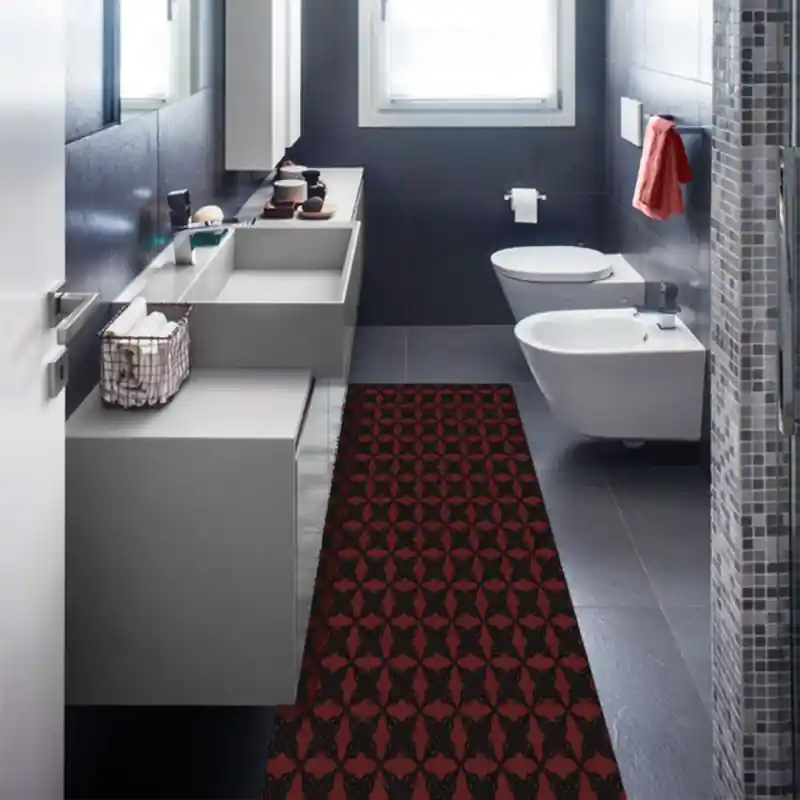 Tappeto Salotto Cucina Bagno Lavabile Antiscivolo Moderno Gemetrico Croce Rosso Scuro - MOD5143