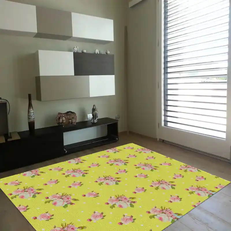 Tappeto Passatoia Salotto Cucina Bagno Lavabile Shabby Chic Giallo Stile Floreale Pois - SHAB0004GI