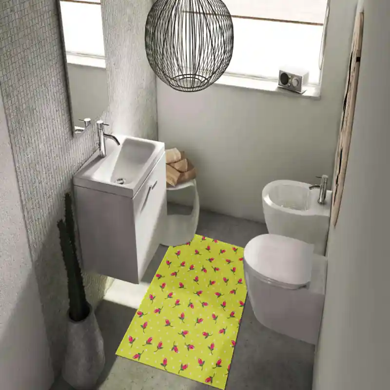 Tappeto Passatoia Salotto Cucina Bagno Lavabile Shabby Chic Giallo Stile Floreale Pois - SHAB0003GI