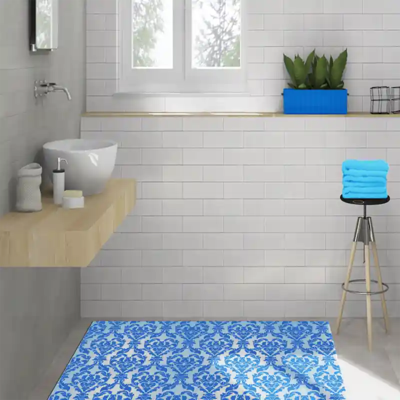 Tappeto Passatoia Salotto Cucina Bagno Lavabile Shabby Chic Blu Stile Floreale - SHAB0010BL