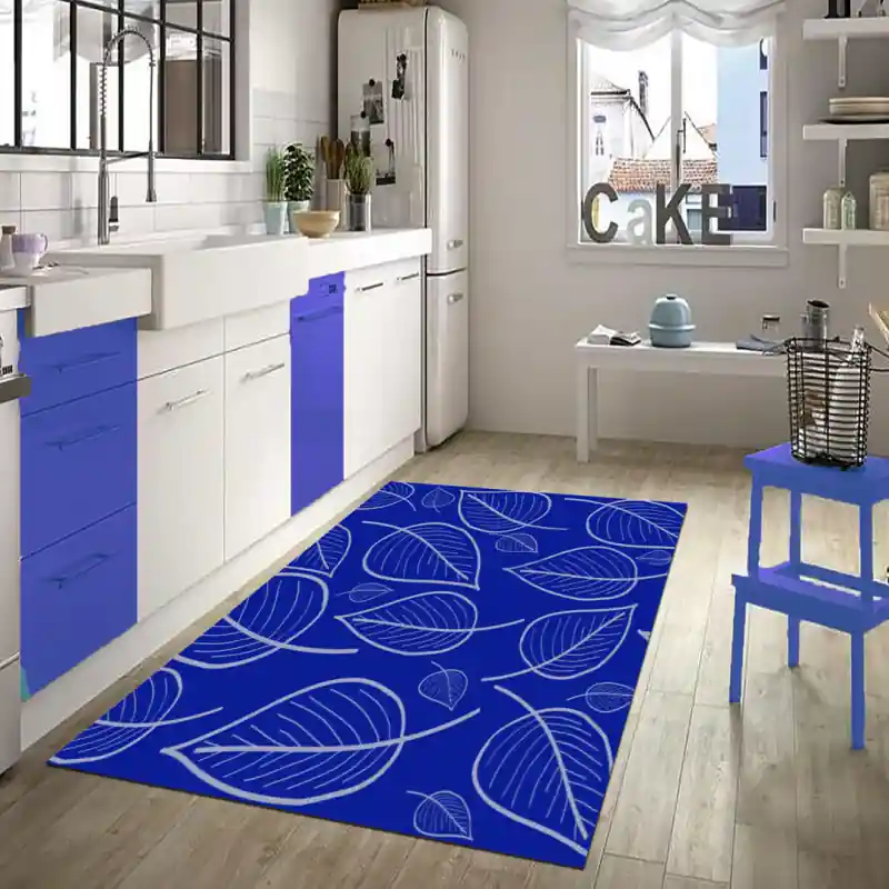 Tappeto Passatoia Salotto Cucina Bagno Lavabile Shabby Chic Blu Foglie - SHAB0009BL