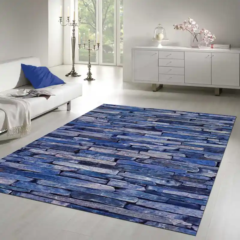 Tappeto Passatoia Salotto Cucina Bagno Lavabile Shabby Chic Blu Mattoni - SHAB0008BL