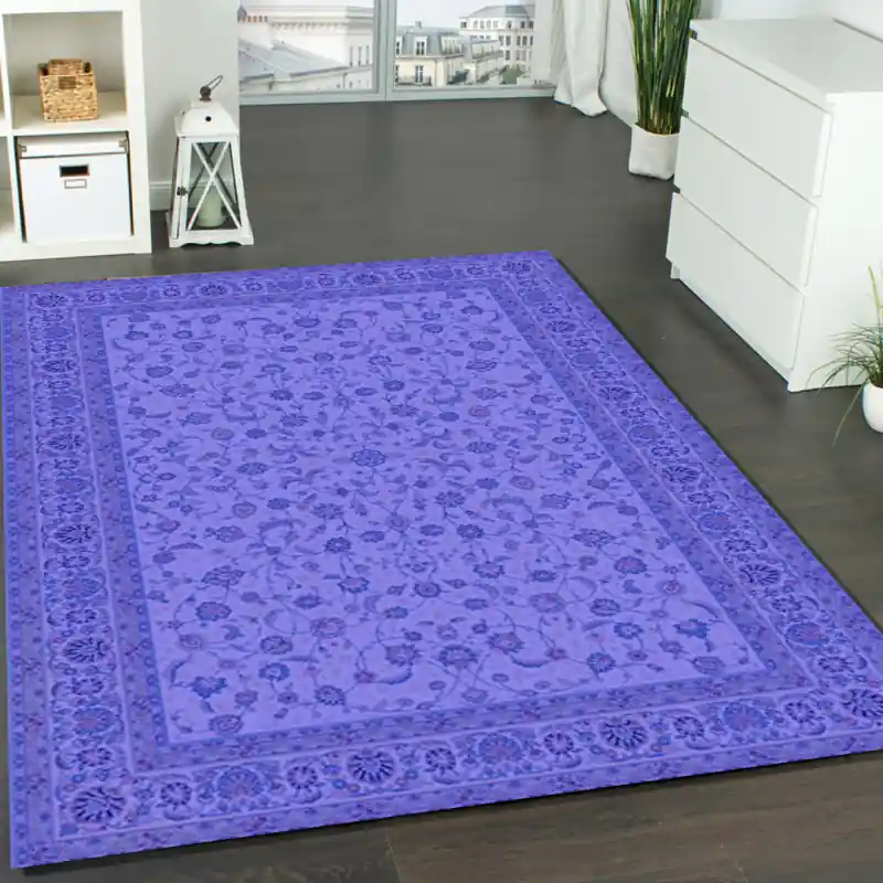 Tappeto Passatoia Salotto Cucina Bagno Lavabile Shabby Chic Blu Stile Classico - SHAB0002BL