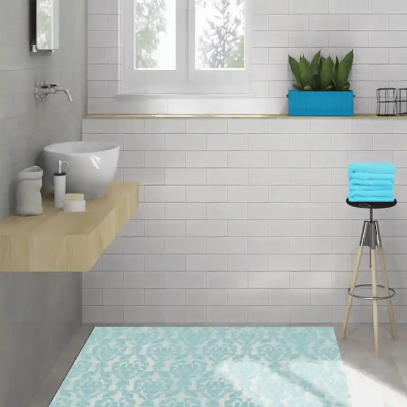 Tappeto Passatoia Salotto Cucina Bagno Lavabile Shabby Chic Azzurro Stile Floreale- SHAB0010AZ