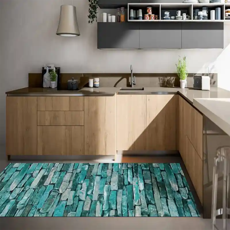 Tappeto Passatoia Salotto Cucina Bagno Lavabile Shabby Chic Azzurro Mattoni - SHAB0008AZ