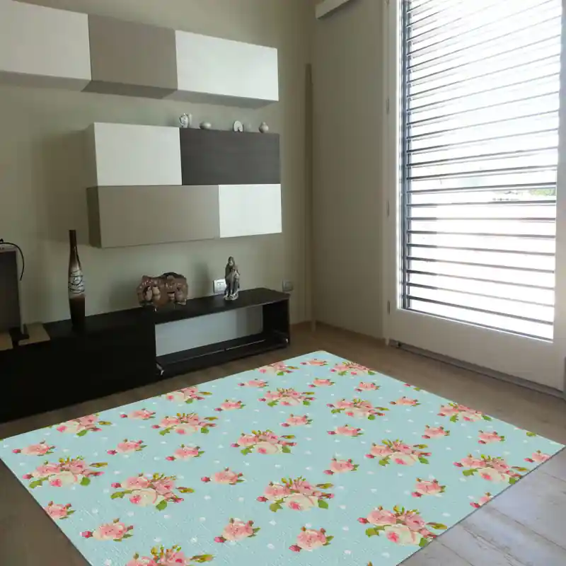 Tappeto Passatoia Salotto Cucina Bagno Lavabile Shabby Chic Azzurro Stile Floreale Pois - SHAB0004AZ