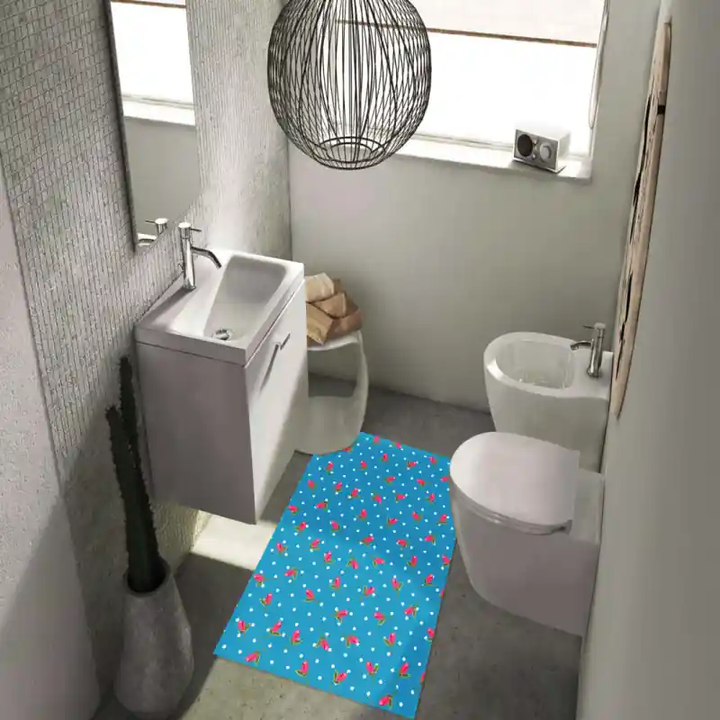 Tappeto Passatoia Salotto Cucina Bagno Lavabile Shabby Chic Azzurro Stile Floreale Pois - SHAB0003AZ
