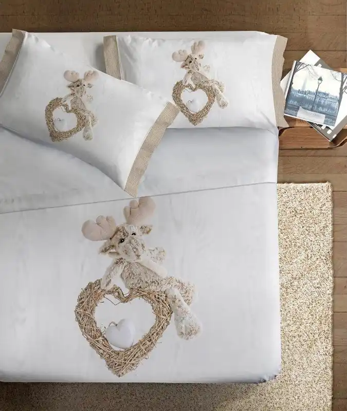 Parure lenzuola Shabby Matrimoniale Digitale con piccola renna su un cuore