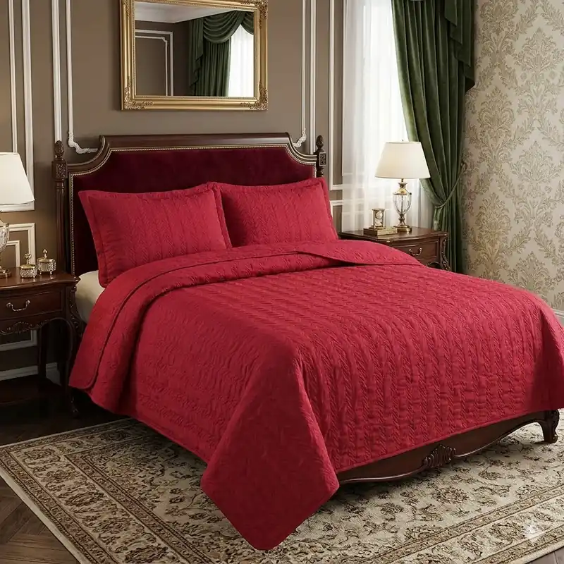 LA PERLA Copriletto CLEOPATRA Raso di puro cotone unito ricamato rosso