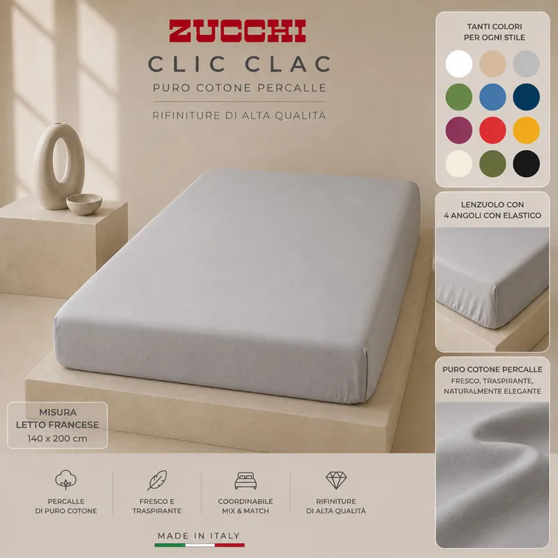 Lenzuolo Angoli piazza e mezza Francese Maxi CLIC CLAC Zucchi