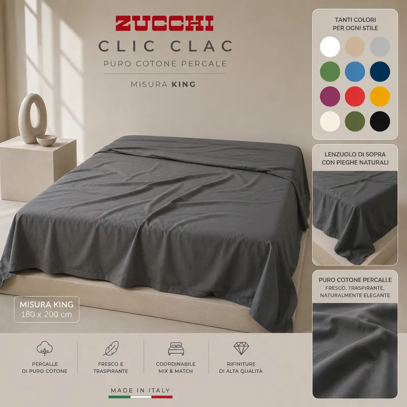 Lenzuola Sopra ZUCCHI 270x320 Percalle MAXI CLIC CLAC
