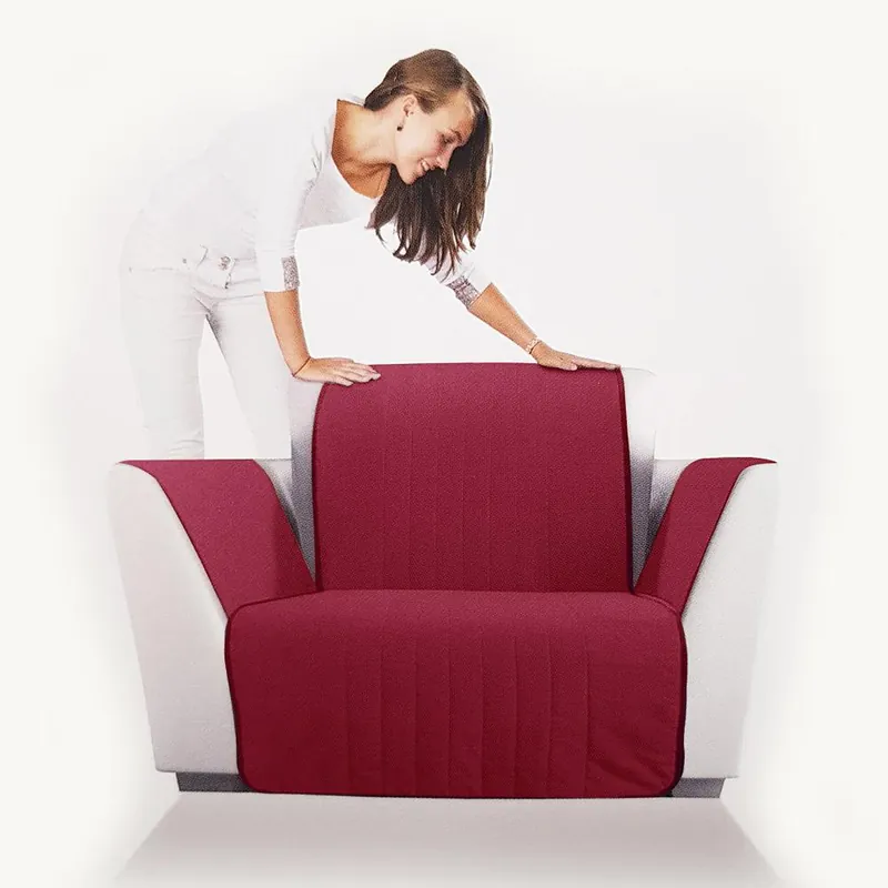 Copripoltrona salvadivano trapuntato Caleffi Bicolor in cotone- poltrona bordeaux