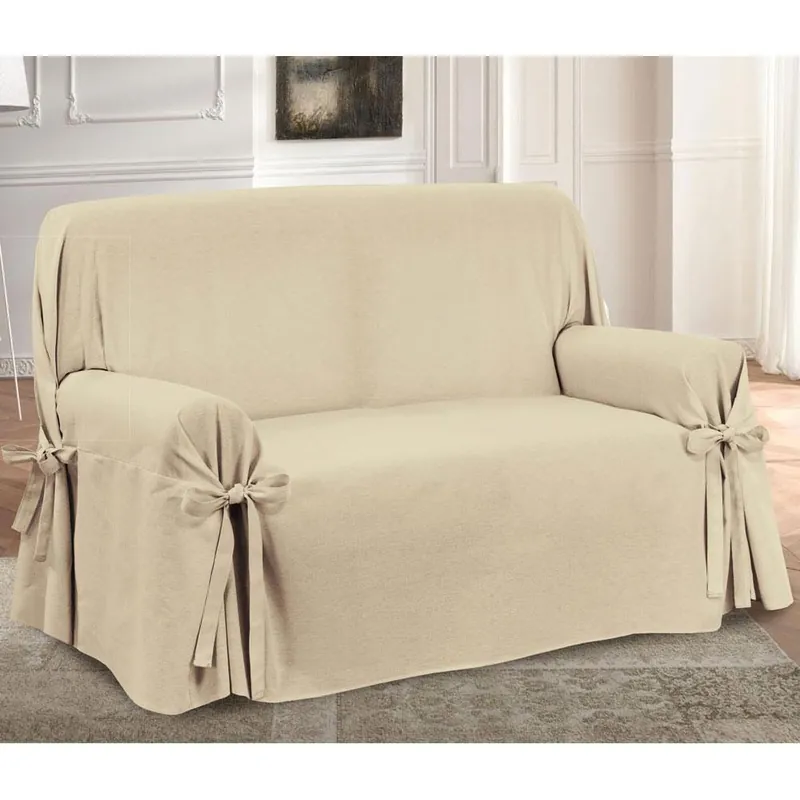 Copridivano con laccetti in panama Aprica - 2 posti beige