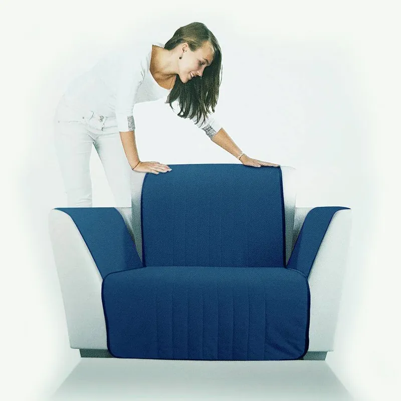 Copripoltrona trapuntato Caleffi Bicolor in cotone blu