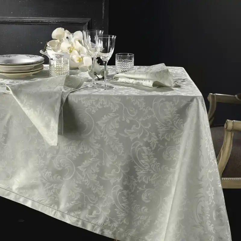 Tovaglia PIAZZA PITTI 180x280 cm in fiandra con 12 tovaglioli grigio perla Manuela