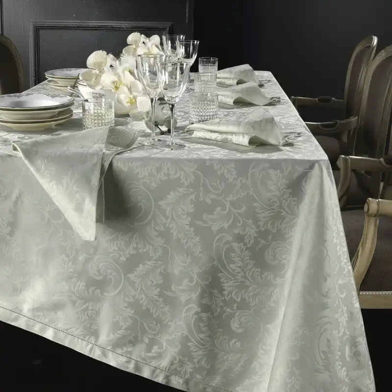Tovaglia PIAZZA PITTI 180x360 cm in fiandra con 18 tovaglioli grigio perla Manuela