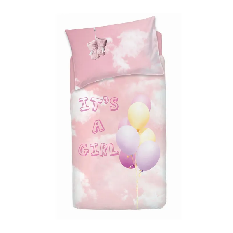 Set copripiumino bambina per lettino con sponde BASSETTI BALLOON rosa