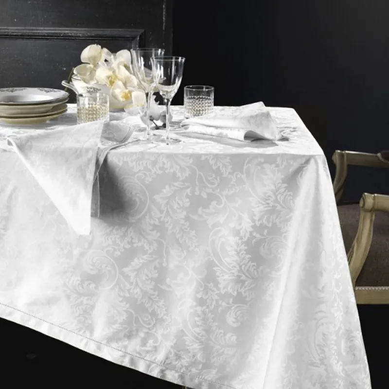Tovaglia Fiandra PIAZZA PITTI x 8 -160x230 con 8 tovaglioli bianco Manuela