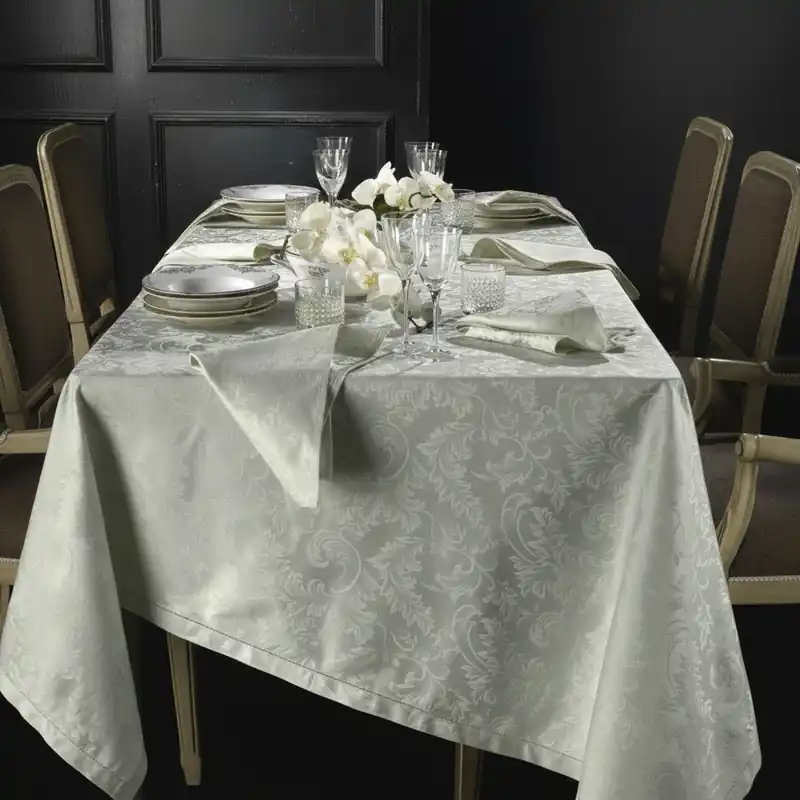 Tovaglia PIAZZA PITTI 150x180 cm in fiandra con 6 tovaglioli grigio perla Manuela