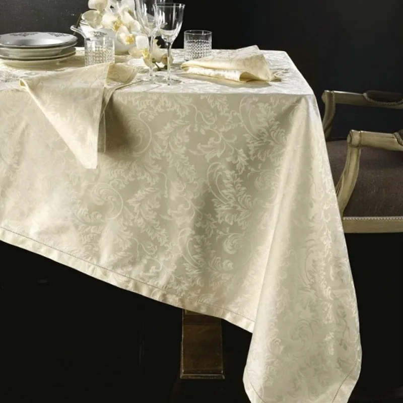 Tovaglia in fiandra PIAZZA PITTI 160x230 cm 8 tovaglioli beige Manuela