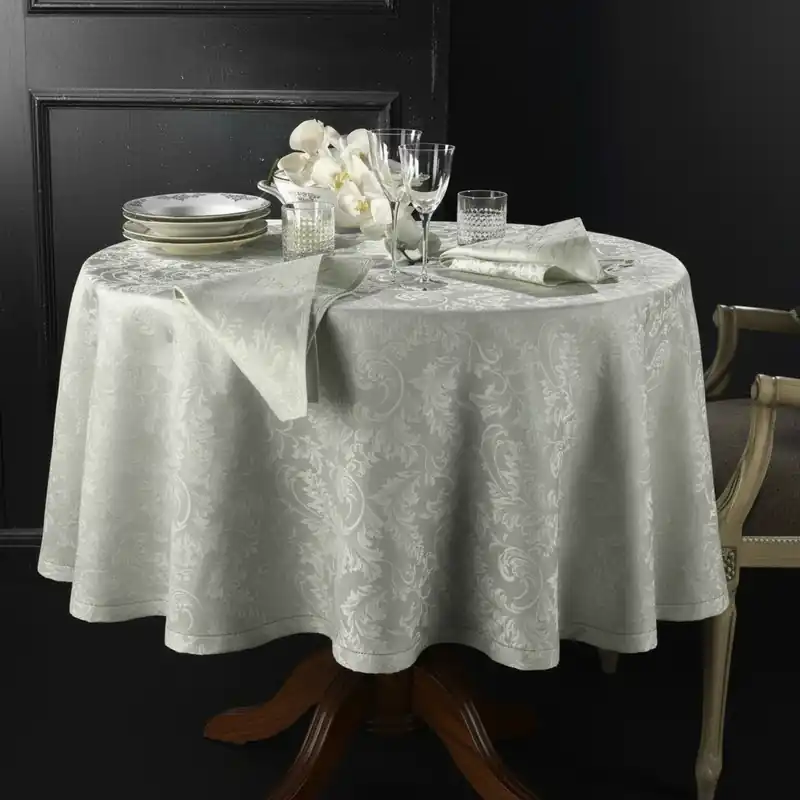 Tovaglia rotonda PIAZZA PITTI Ø 180 cm fiandra con 8 tovaglioli grigio Manuela