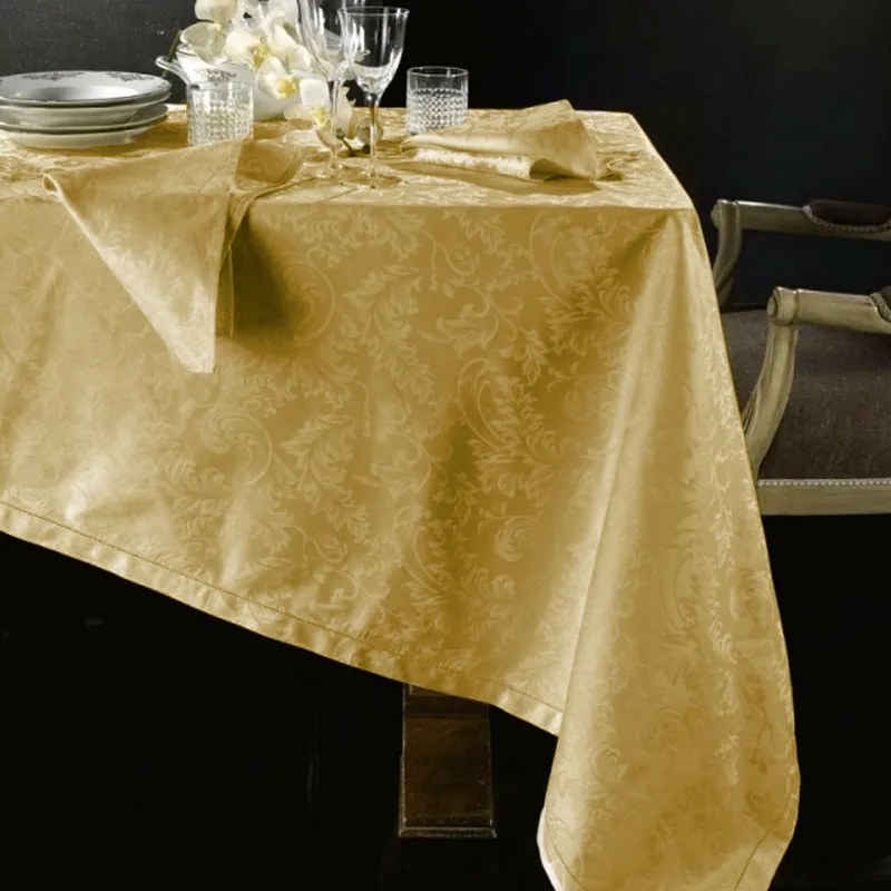 Tovaglia rotonda PIAZZA PITTI Ø 180 cm fiandra con 8 tovaglioli oro Manuela