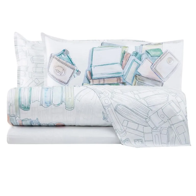Set copripiumino matrimoniale Trussardi BOOKS raso di cotone bianco