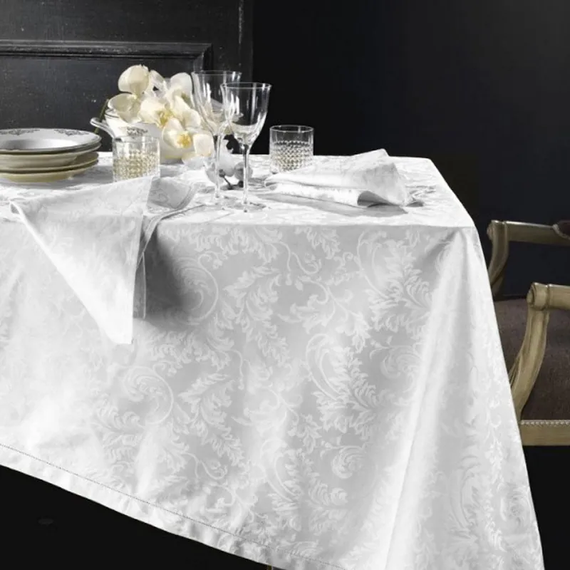 Tovaglia in fiandra PIAZZA PITTI 180x280 cm - 12 tovaglioli bianco Manuela