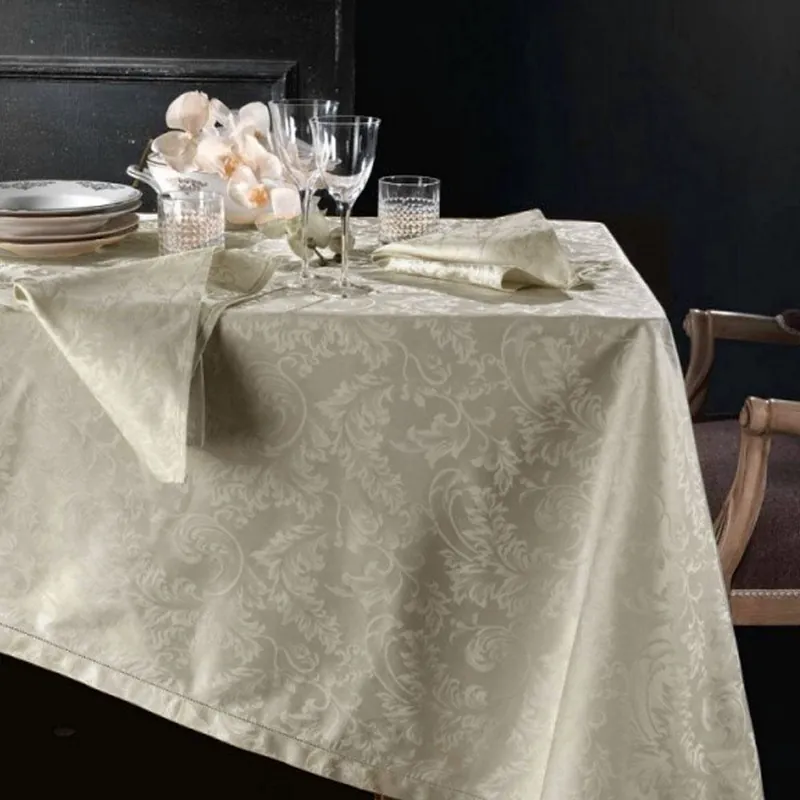 Tovaglia PIAZZA PITTI 180x280 cm in fiandra con 12 tovaglioli sabbia Manuela