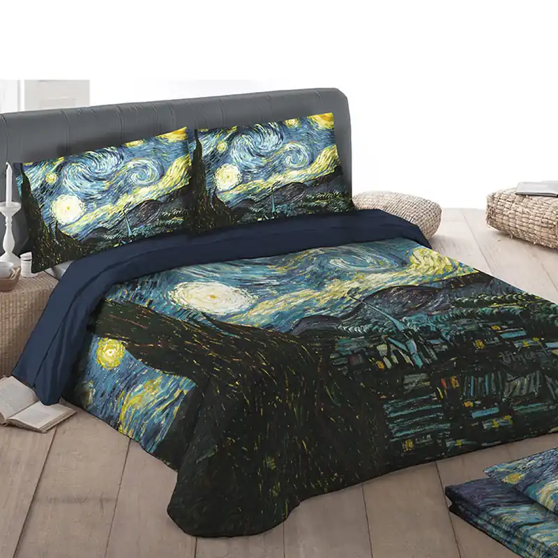 Set lenzuola matrimoniale 2 piazze raso RANDI Quadri D'Autore NOTTE STELLATA