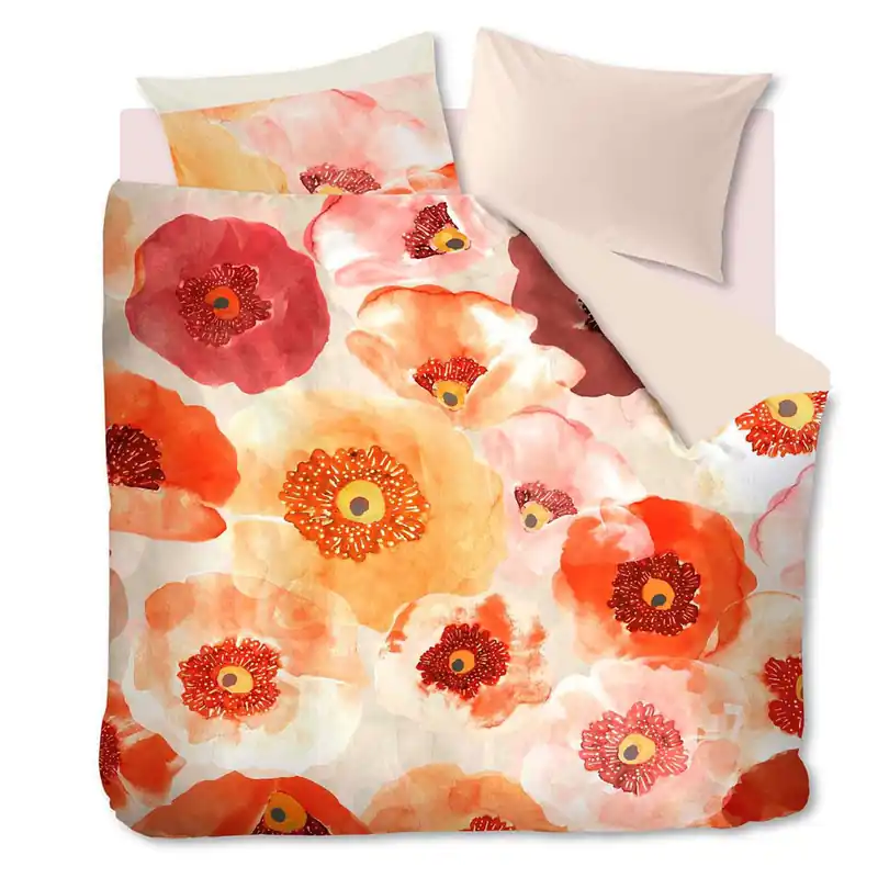 Completo lenzuola matrimoniale FADED POPPY papaveri rossi in raso