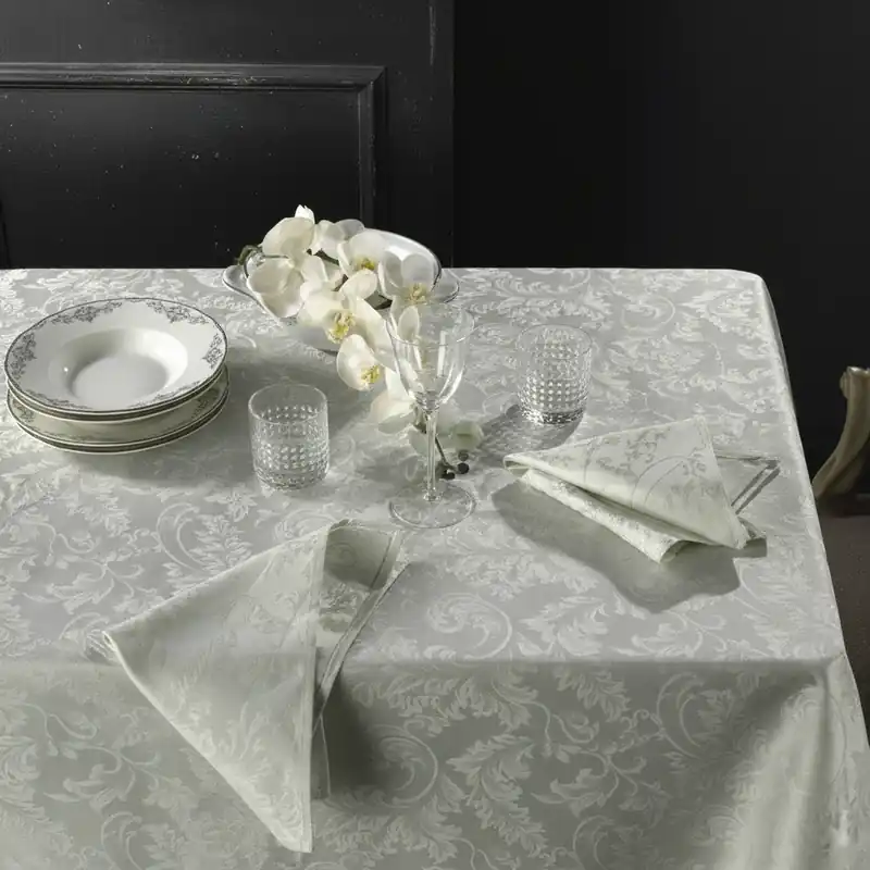 Tovaglia PIAZZA PITTI 160x230 fiandra 8 tovaglioli grigio perla Manuela