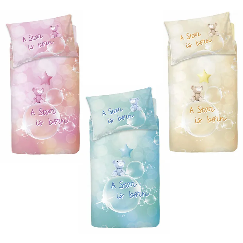 Bassetti set copripiumino lettino 90x110 A Star Is Born cotone rosa/azzurro/giallo