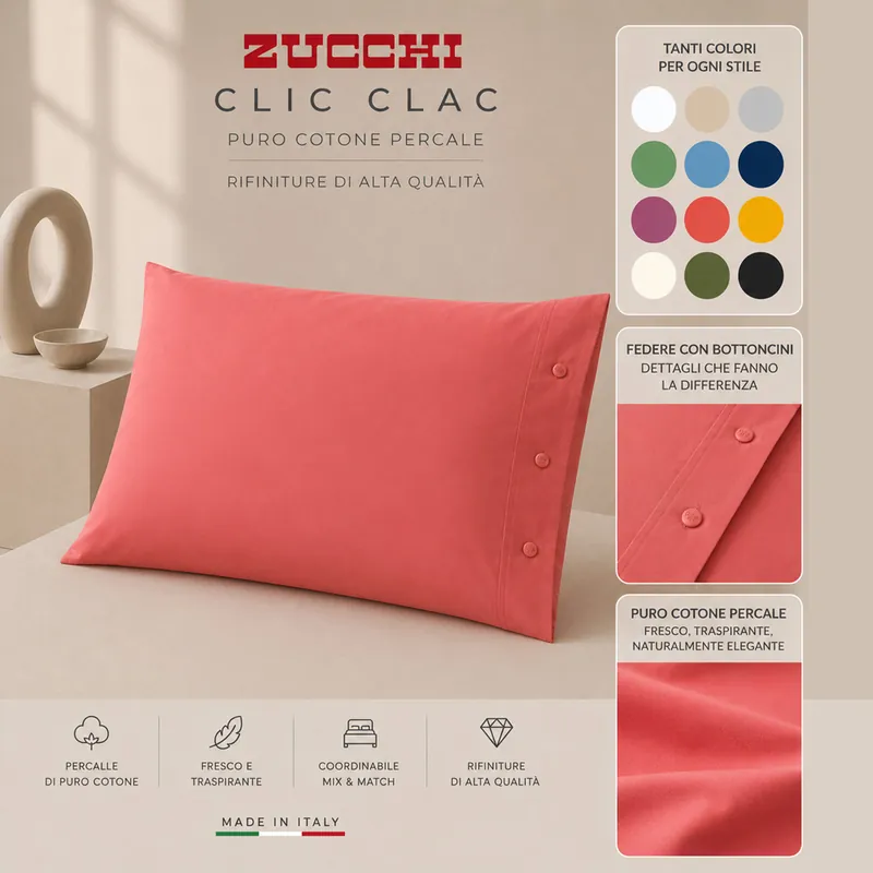 ZUCCHI Federa Sfusa Percalle 50 x 80 cm CLIC CLAC con bottoni