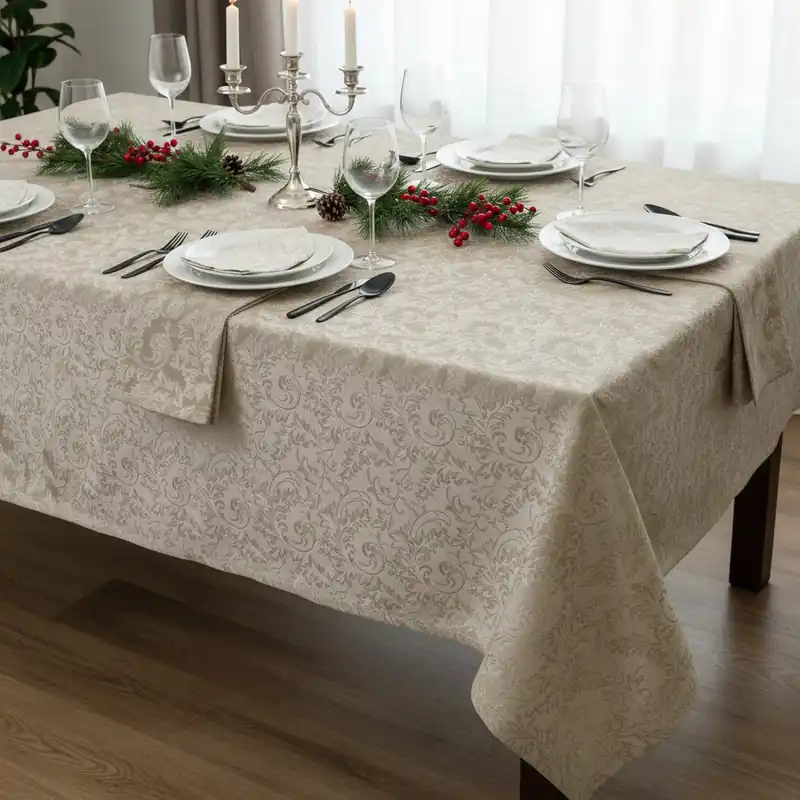 Tovaglia in fiandra PIAZZA PITTI 160x230 8 tovaglioli sabbia Manuela