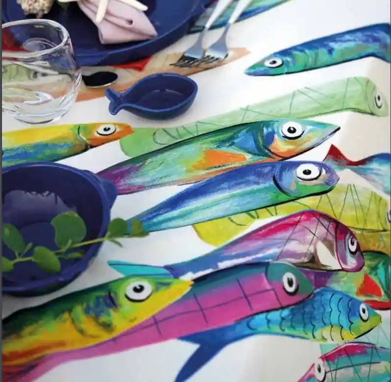 Tovaglia Tessitura Toscana Telerie puro cotone POISSON BLEU pesci blu