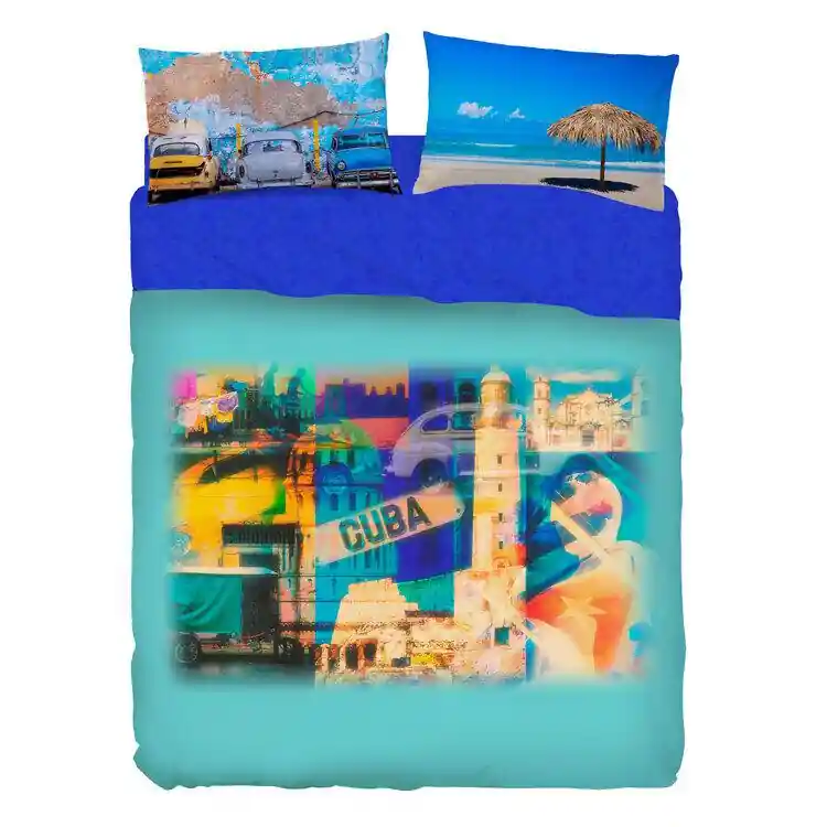 BASSETTI Lenzuola effetto-copriletto HAVANA cielo e mare azzurro