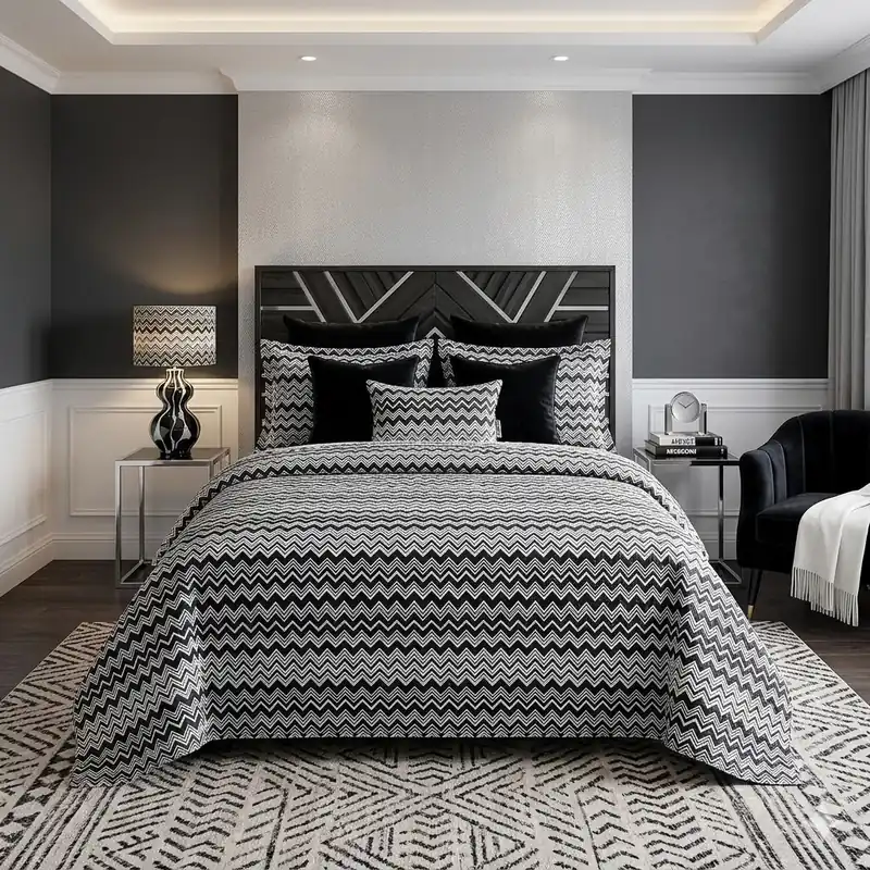 Copriletto trapuntato matrimoniale 2 piazze Missoni Home OZ bianco nero
